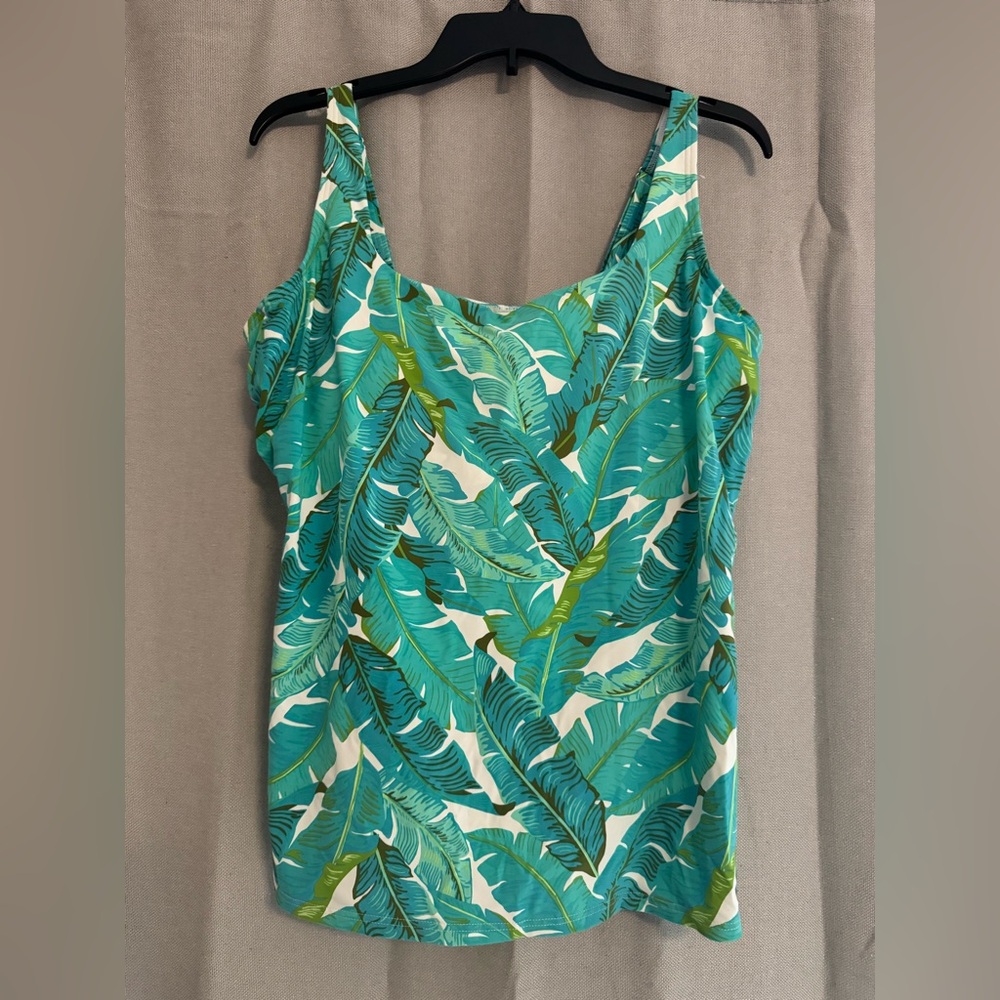 Lands' End Tankini Bathing Suit in Green, Blue and White Palm Print Size 18 EUC